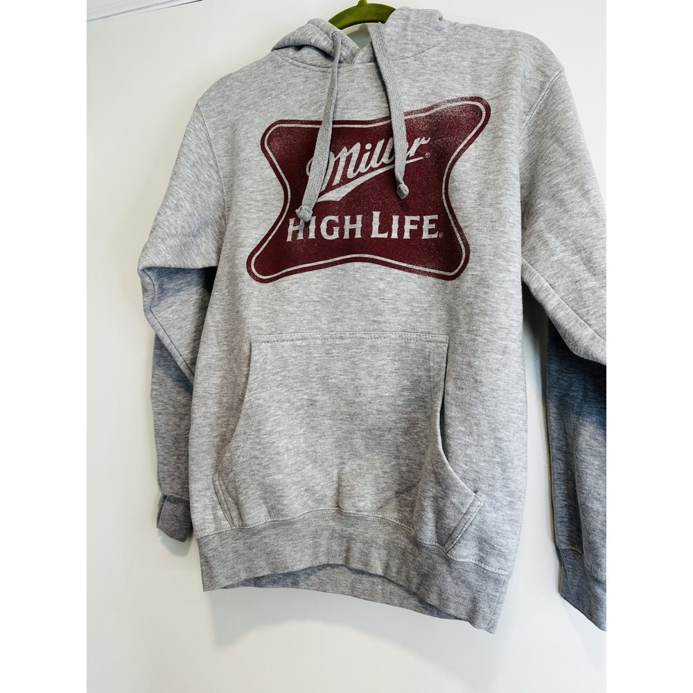 NWOT Miller High Life Graphic logo Grey Hoodie. Small. Kangaroo Pocket.